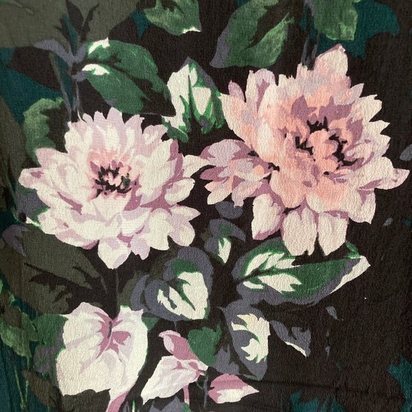 COPY - Club Monaco Teal Green Silk Dress with Blush Floral Pattern & Bell Sleev… - Picture 3 of 9